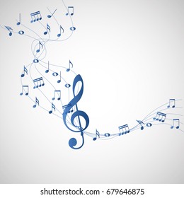 Abstract blue wave notes music banner texture background.