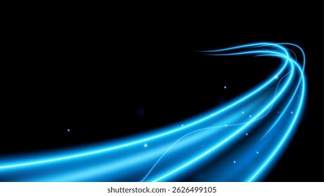 Abstract Blue Wave on Dark Background with Lighting Effect and Sparkle, Vector Illustration