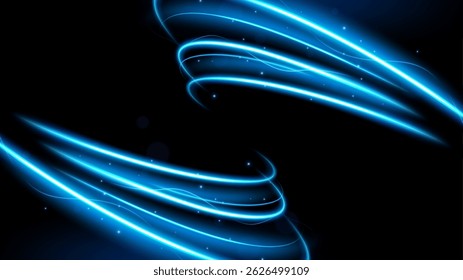 Abstract Blue Wave on Dark Background with Lighting Effect and Sparkle, Vector Illustration