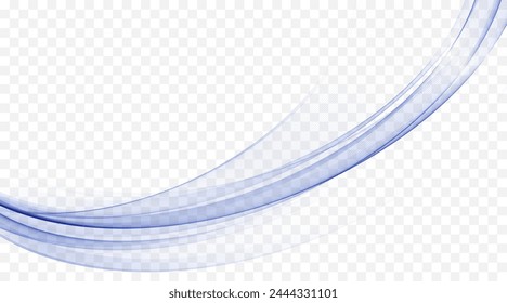 Abstract blue wave on a transparent background, a stream of blue wavy lines.