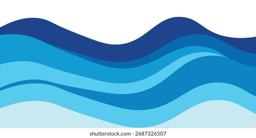 Abstrakte blaue Welle auf weißem Hintergrund. Strand am Meer. abstrakte Wasserwelle. blaue Wasserwelle. Meereswellenschicht, Vektorhintergrund-Design. Vektorgrafik