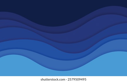 Abstract blue wave paper cut style banner template empty background.blue wavy with shadow layered background