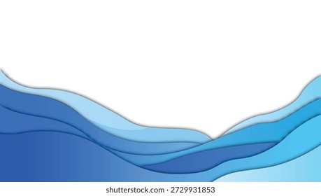 Abstract blue wave paper cut vector background with white copy space