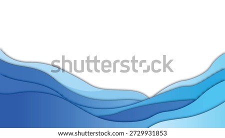 Abstract blue wave paper cut vector background with white copy space