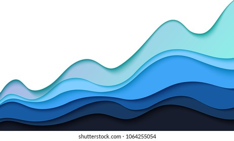 Abstract blue wave paper layer background.Paper art style of cover design for business banner template and material design.Vector illustration.