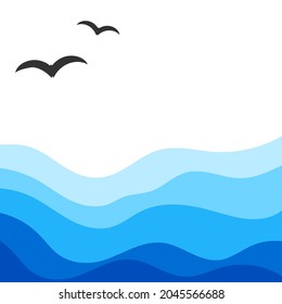 Abstract blue wave with seagull icons vector illustration.