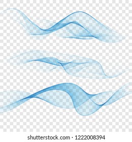 Abstract Blue Wave Set on Transparent Background. Vector Illustration. EPS10