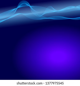 Abstract Blue Wave set on Gradient Purple Background, vector illustrator.