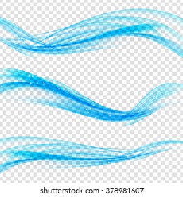 Abstract Blue Wave Set on Transparent  Background. Vector Illustration. EPS10 