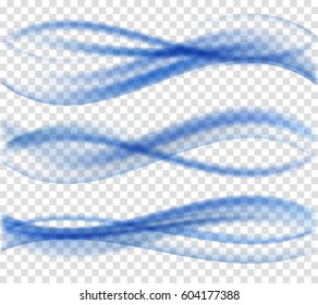 Abstract Blue Wave Set on Transparent Background. Vector Illustration.
