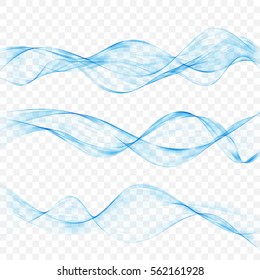 Onda azul abstracta.Conjunto de líneas azules lisas o ondas sobre un fondo transparente.
