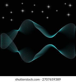 Ilustração de fundo do vetor de onda azul abstrata com linhas brilhantes e padrão de design de curva fractal digital e estrela