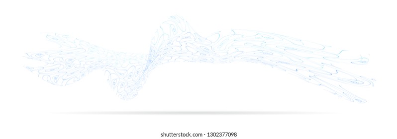 abstract blue wave water form, thin curved lines graphic background for design
