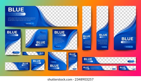 Abstract blue wave web banners template design with image space. vector