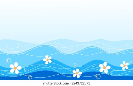 Abstrakte blaue Welle mit weißer, floraler Vektorgrafik.