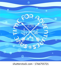 Abstract blue waves with calligraphic logo. Save time for adventures