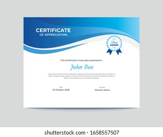 Diseño de certificado de ondas azules abstractas