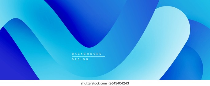 Ondas azuis abstratas criam um fundo dinâmico. Gradientes suaves sugerem movimento, profundidade, estética moderna. Design minimalista.