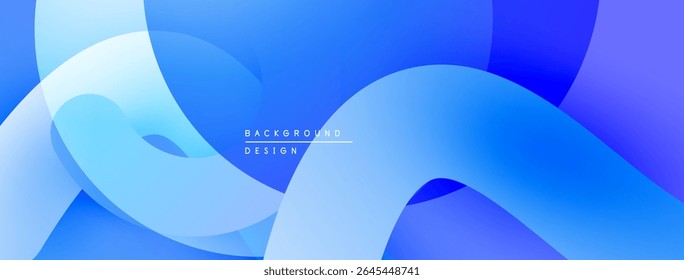 Ondas azuis abstratas criam um plano de fundo fluente. Gradientes suaves sugerem profundidade, elementos de design modernos presentes. Estética minimalista.