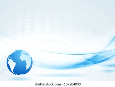 Abstract Blue Waves With Globe. Vector Design Eps 10