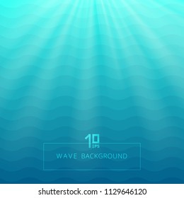 Abstract blue waves lines underwater background with lighting shine. Wavy stripes pattern. Rough surface. Vector illustration