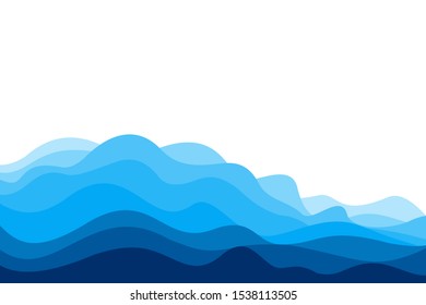 Abstract blue waves on white background vector illustration.