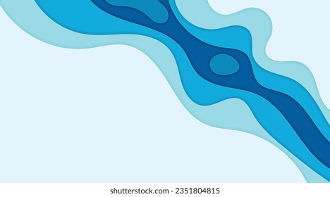 Abstract blue waves paper cut layer background. 3D realistic paper layers cut for business template, presentation, cover, banner. Vector illustration