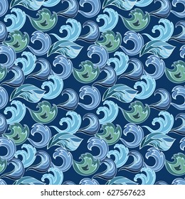 Abstract blue waves seamless pattern. 