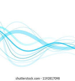 Abstract blue waves transparent lines on white background