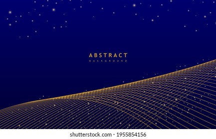 fondo ondulado azul abstracto con onda dorada con brillo, se puede usar para venta de banner, papel tapiz, para, folleto, página de aterrizaje.