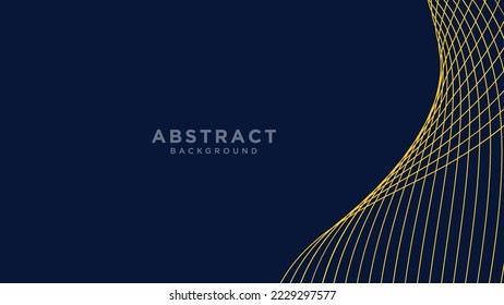 abstrakter, blauer Hintergrund mit goldener Linienwelle, Trendy Farbverlauf Formen Zusammensetzung. Coole Hintergrundgestaltung für Poster. Vektorgrafik