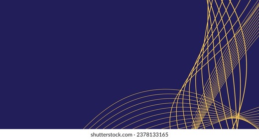 abstrakter, blauer Hintergrund mit goldener Linienwelle, kann für den Bannerverkauf, Tapeten, für Broschüren, Landing-Page verwendet werden