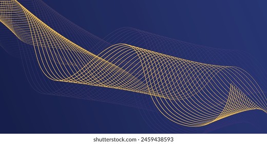 abstract blue wavy background with gold line wave, can be used for banner sale, wallpaper, for, brochure, landing page.