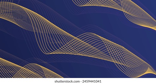 abstract blue wavy background with gold line wave, can be used for banner sale, wallpaper, for, brochure, landing page.