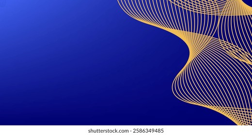 abstract blue wavy background with gold line wave, can be used for banner sale, wallpaper, for, brochure, landing page.