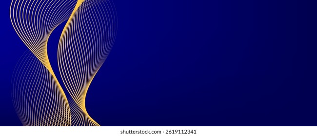 abstract blue wavy background with gold line wave, can be used for banner sale, wallpaper, for, brochure, landing page.