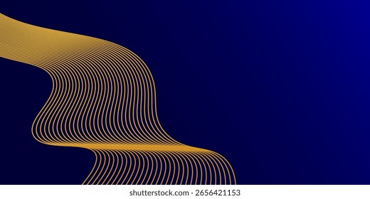 abstract blue wavy background with gold line wave, can be used for banner sale, wallpaper, for, brochure, landing page. vector illustration