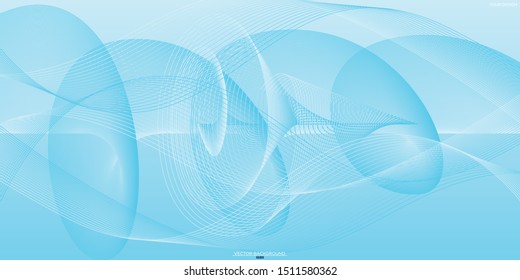 Abstract blue wavy with blurred light curved lines background.