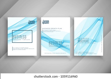 Abstract blue wavy business brochure template design set