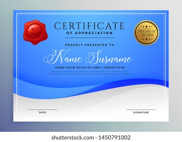 abstract blue wavy certificate template design