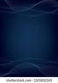 Abstract blue wavy curved lines, texture on gradient blue technology background with small dots. Digital data visualization. Tech, business, science concept. Use for banner, presentation, template.