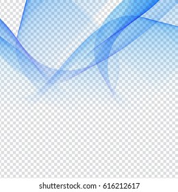 Abstract blue wavy design on transparent background