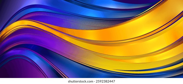 Abstract Blue Wavy Flowing Background Description: Smooth and fluid gold-blue wavy background with soft gradients and flowing curves. Perfect for banners, templates, and digital designs. 