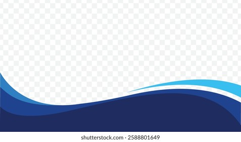 Abstract Blue wavy footer on a transparent blank background for business decoration, banners and cover design