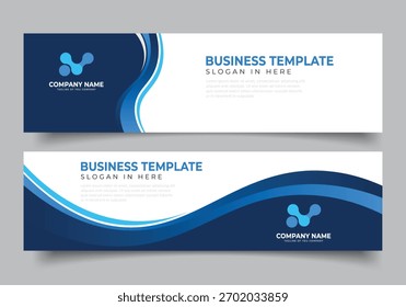 Abstract blue wavy geometric web banner for business prese