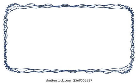 Abstract Blue Wavy Line Border Frame, Hand-drawn, Sketchy Edge, Decorative Element, Simple Graphic Design, Vector Illustration, Minimalist Style, Perfect for Text or Image overlay,
