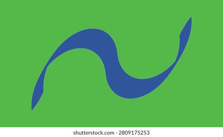 An abstract blue wavy line is centred on a solid green background.
