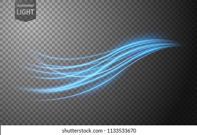 Abstract blue wavy line of light with a transparent background, isolated and easy to edit. Vector Illustration