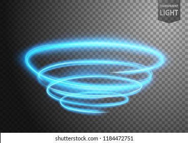 Abstract blue wavy line of light with a transparent background, isolated and easy to edit. Vector Illustration