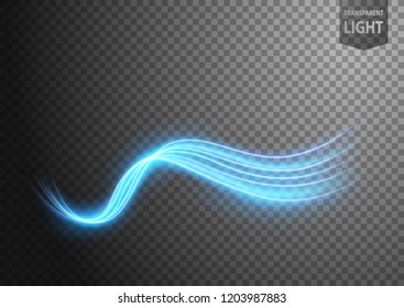 Abstract blue wavy line of light with a transparent background, isolated and easy to edit. Vector Illustration